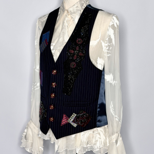 Upcycled Beaded Pinstripe Vest