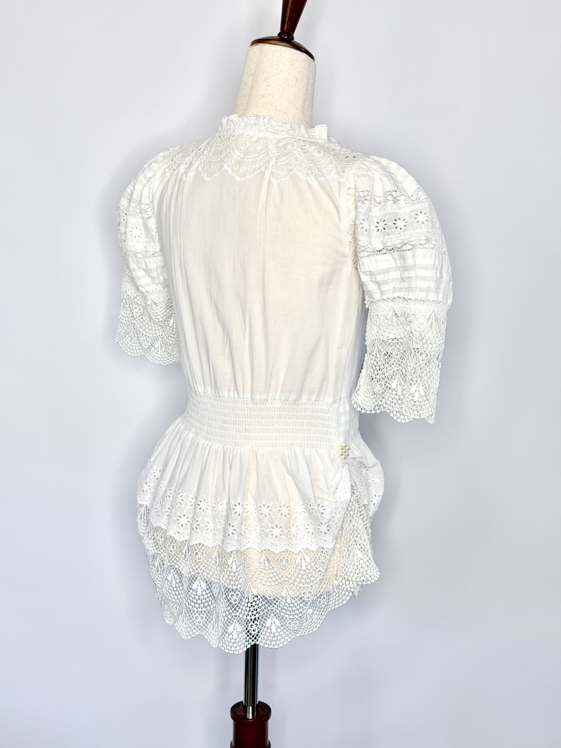 Upcycled white eyelet cotton blouse - Image 2