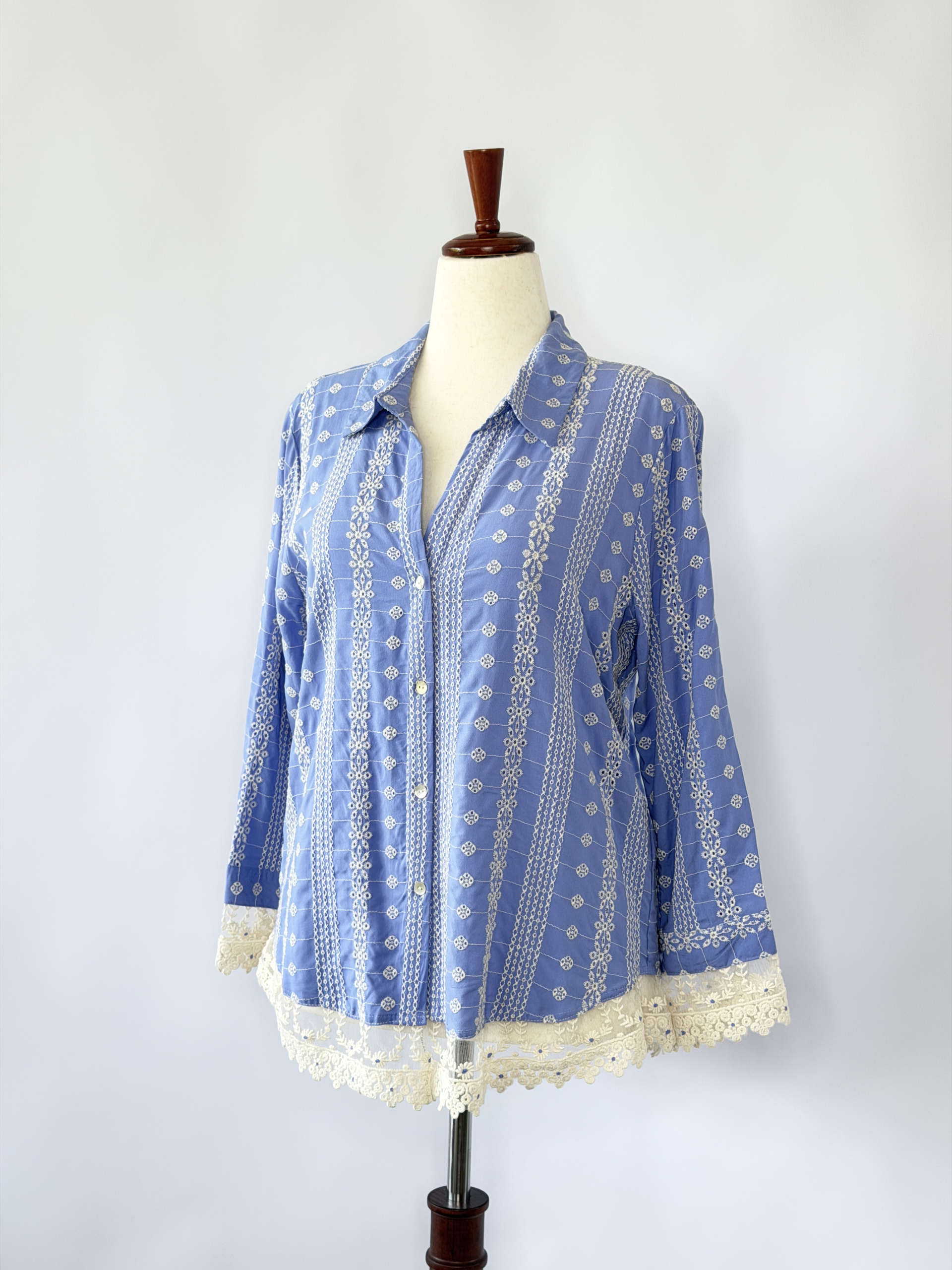 Upcycled embroidered eyelet top