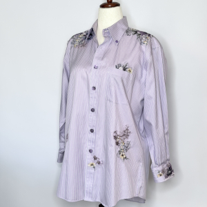 Upcycled lavender/black stripe shirt