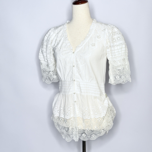 Upcycled white eyelet cotton blouse