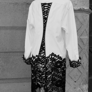 Upcycled Lace up Back Shirt