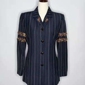 Upcycled navy stripe linen jacket