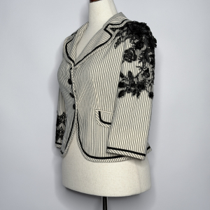 Upcycled stripe black and cream jacket