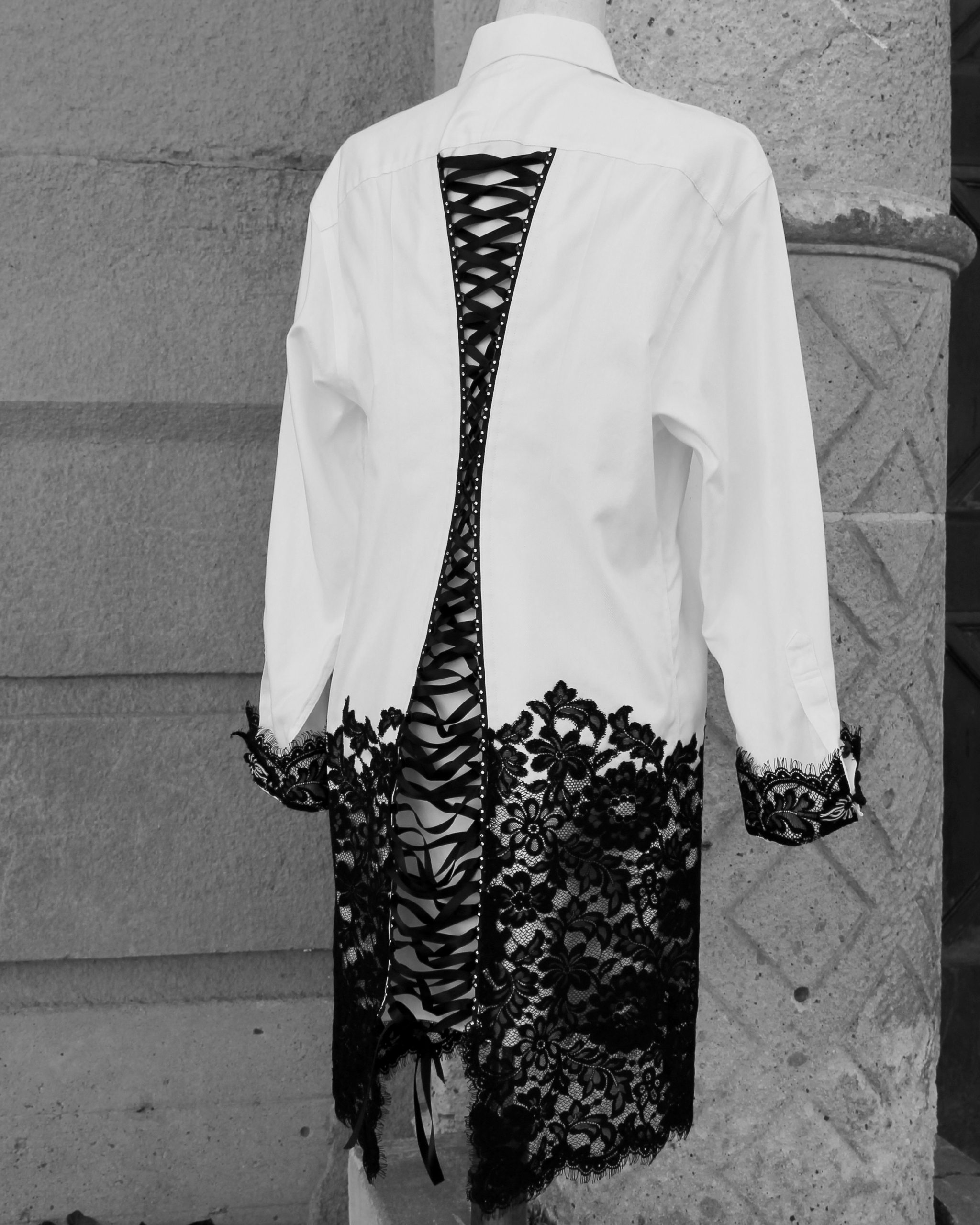 Upcycled Lace up Back Shirt