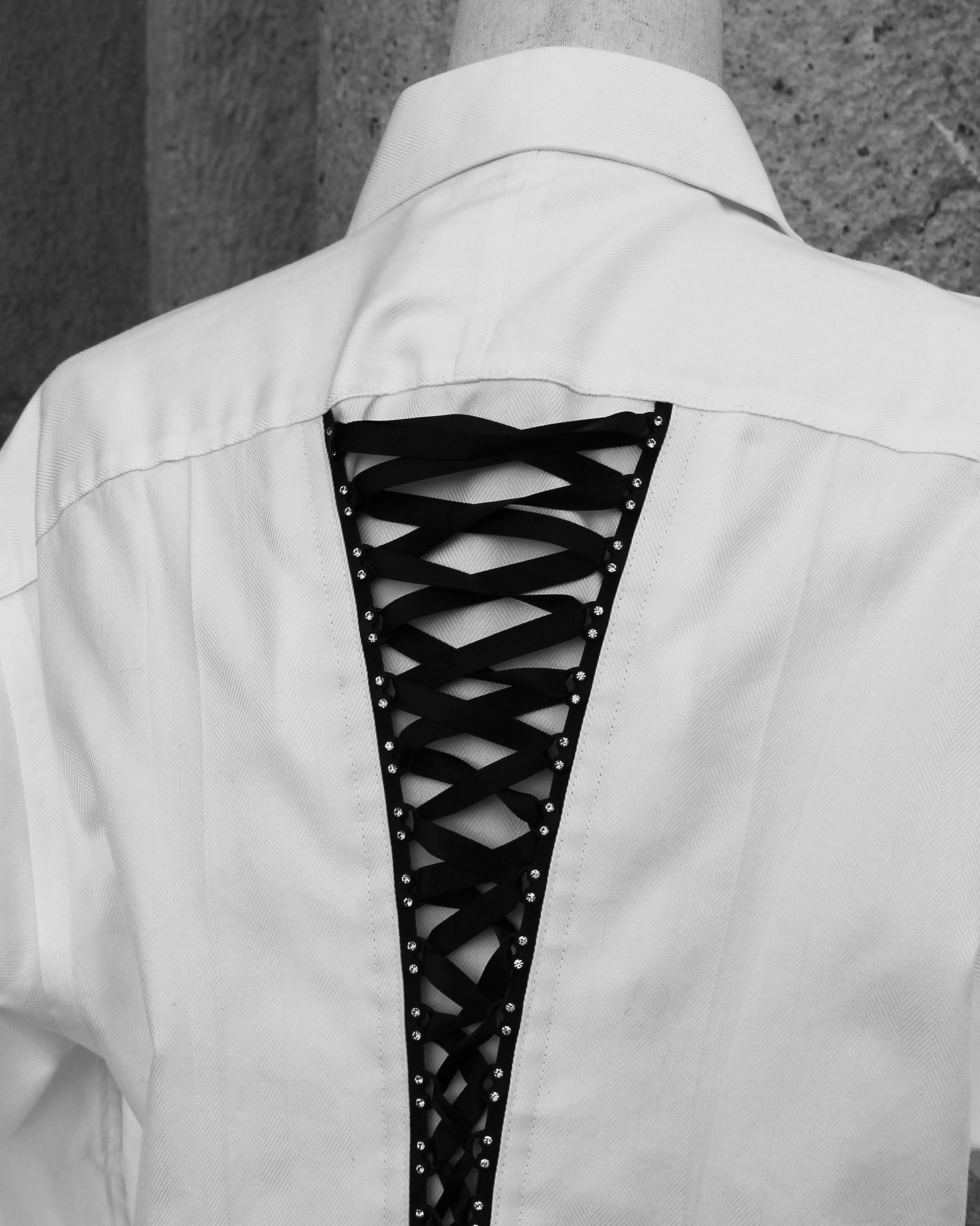 Upcycled Lace up Back Shirt - Image 2